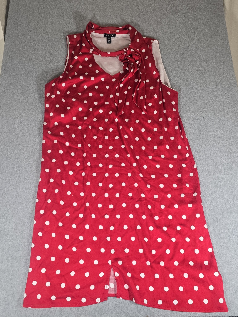 Tribal Large Red Polka Dot Tie Neck Sleeveless Retro Dress
